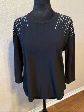 Love Scarlett Black Stretch 3/4 Sleeve Rhinestone Accents Blouse- NWT- SIZE S